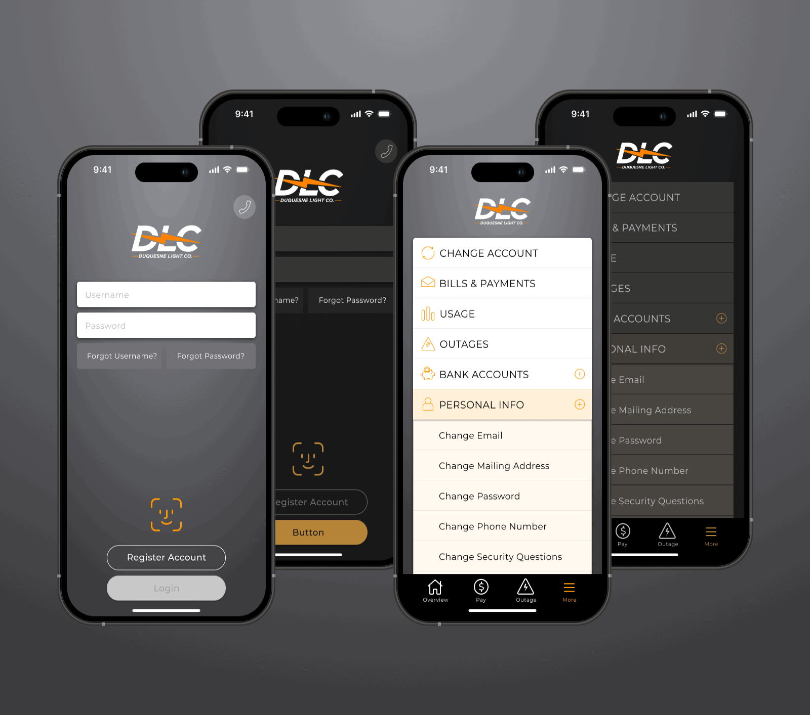 Screenshots of the Duquesne Light mobile payments application.